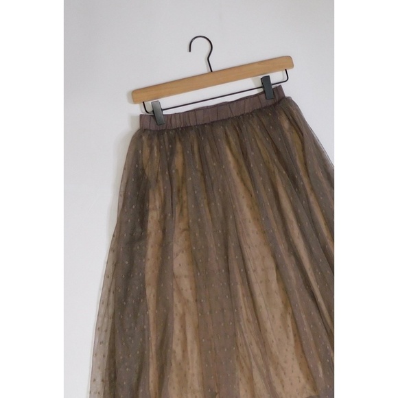 GARNET HILL Prima Tulle Midi Skirt Dotted Mesh Mauve Blush Elastic Waist X-Small - Picture 4 of 16